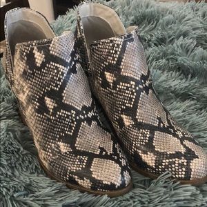 Snakeskin ankle bootie